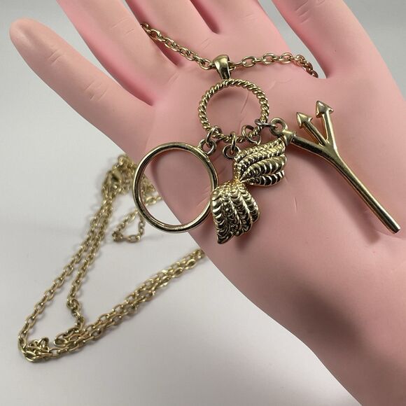 Lilly Pulitzer XX Lilly Necklace Long Gold Tone Chain Devil Angle Charm Boho - Picture 5 of 8